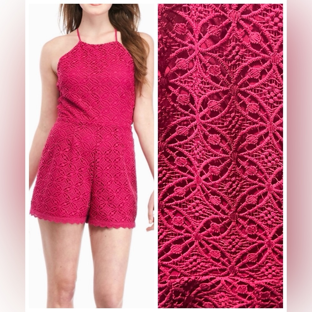 Speechless Hot Pink Lace Halter Romper Sz S